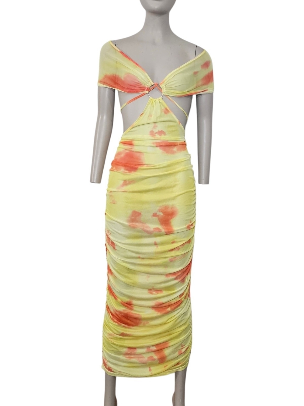 "Sunset" Print Mesh Maxi Dress